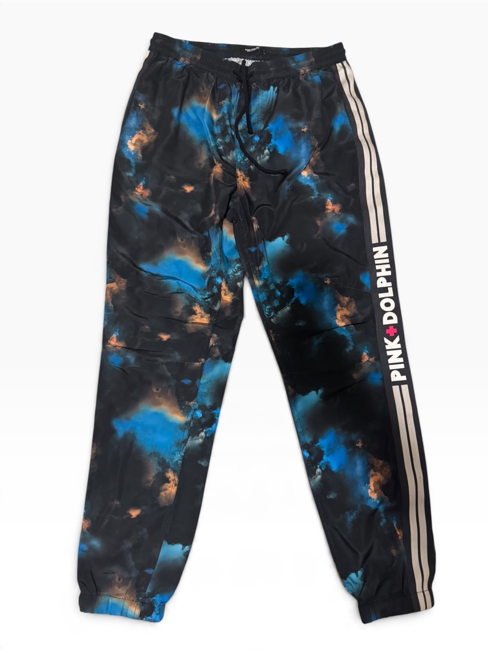 Pink Dolphin Men’s Black Tie-Dye Pant with Blue & Orange Accents